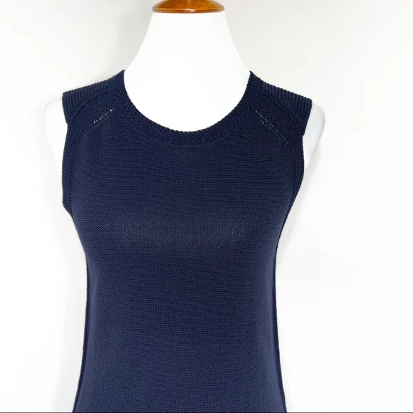 SOLD-Athleta Navy Blue Sleeveless Crochet Knit Long Tunic Top - Picture 3 of 12